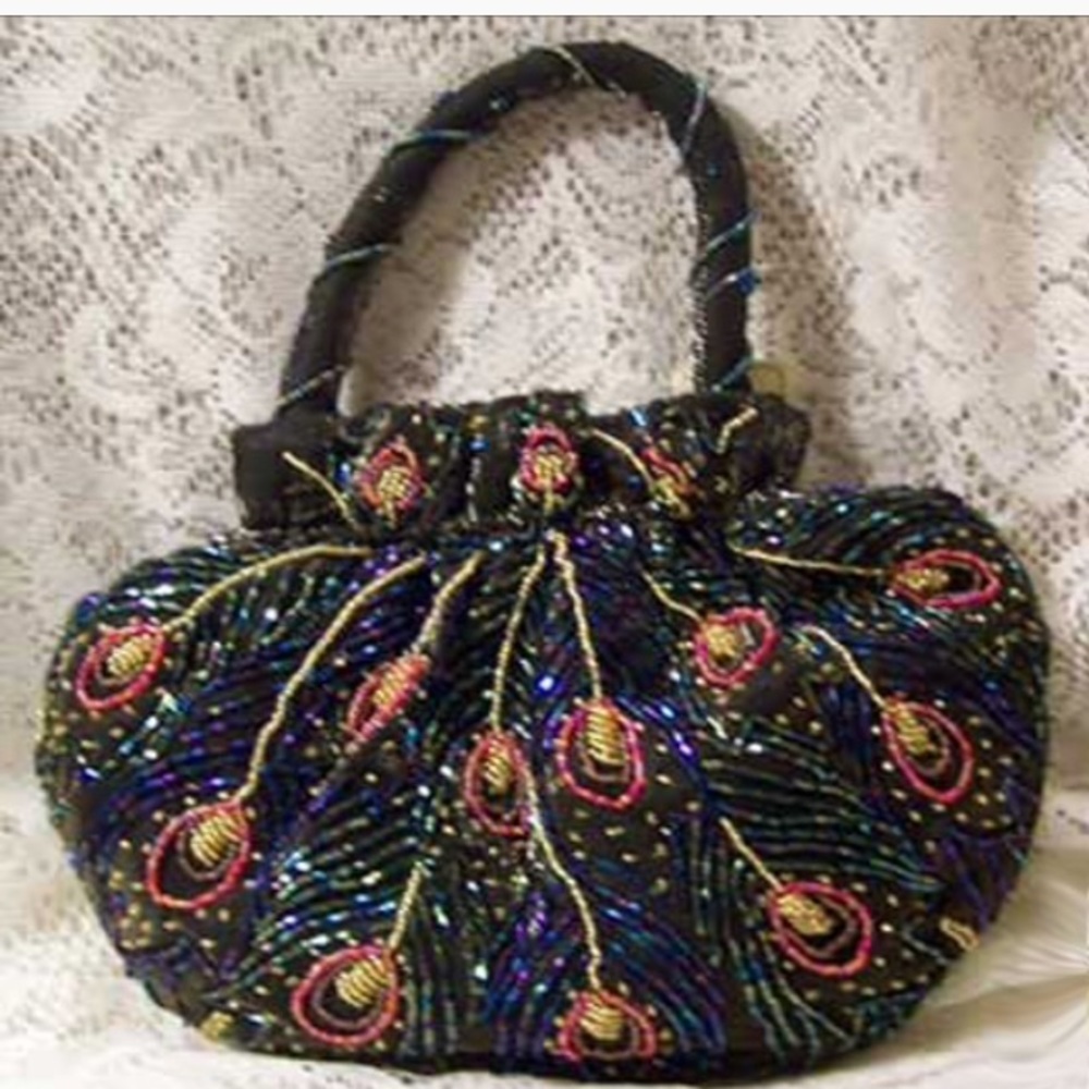 Peacock Design Beaded Handbag